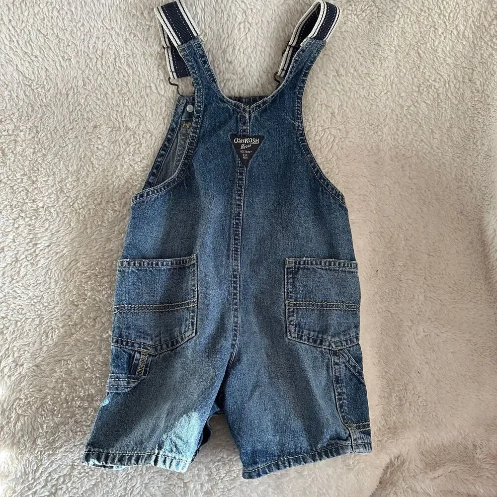 OshKosh B'gosh Vestbak Overall Shortalls Selvedge Stripe Baby Toddler Size 24M